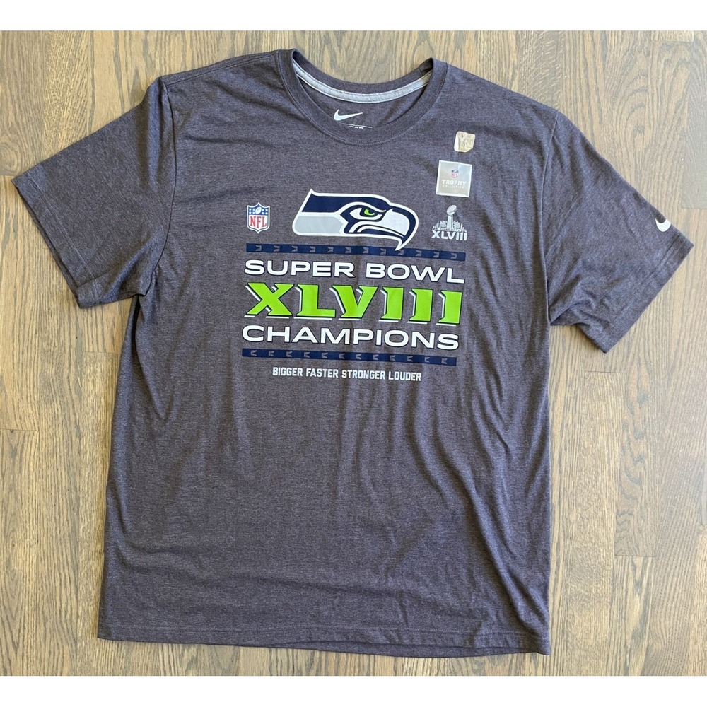 Nike Seattle Seahawks Super Bowl XLVIII Champions 2014 NFL T Shirt Size XXL Gray